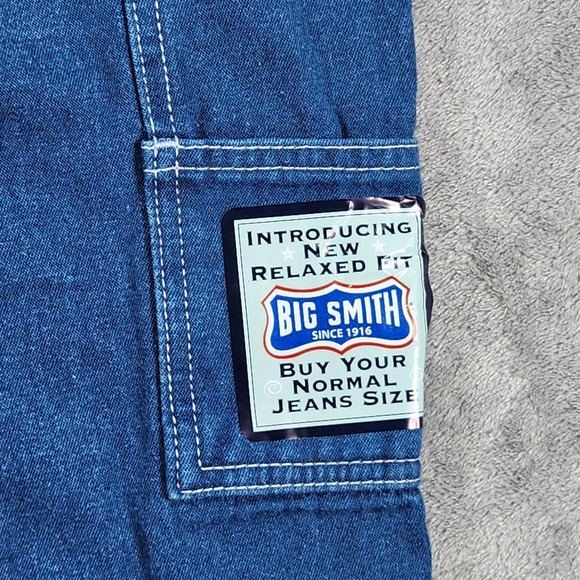 Big Smith Overalls Mens 34x32 Blue Denim Relaxed Fit Workwear Bib Utility - Picture 9 of 14